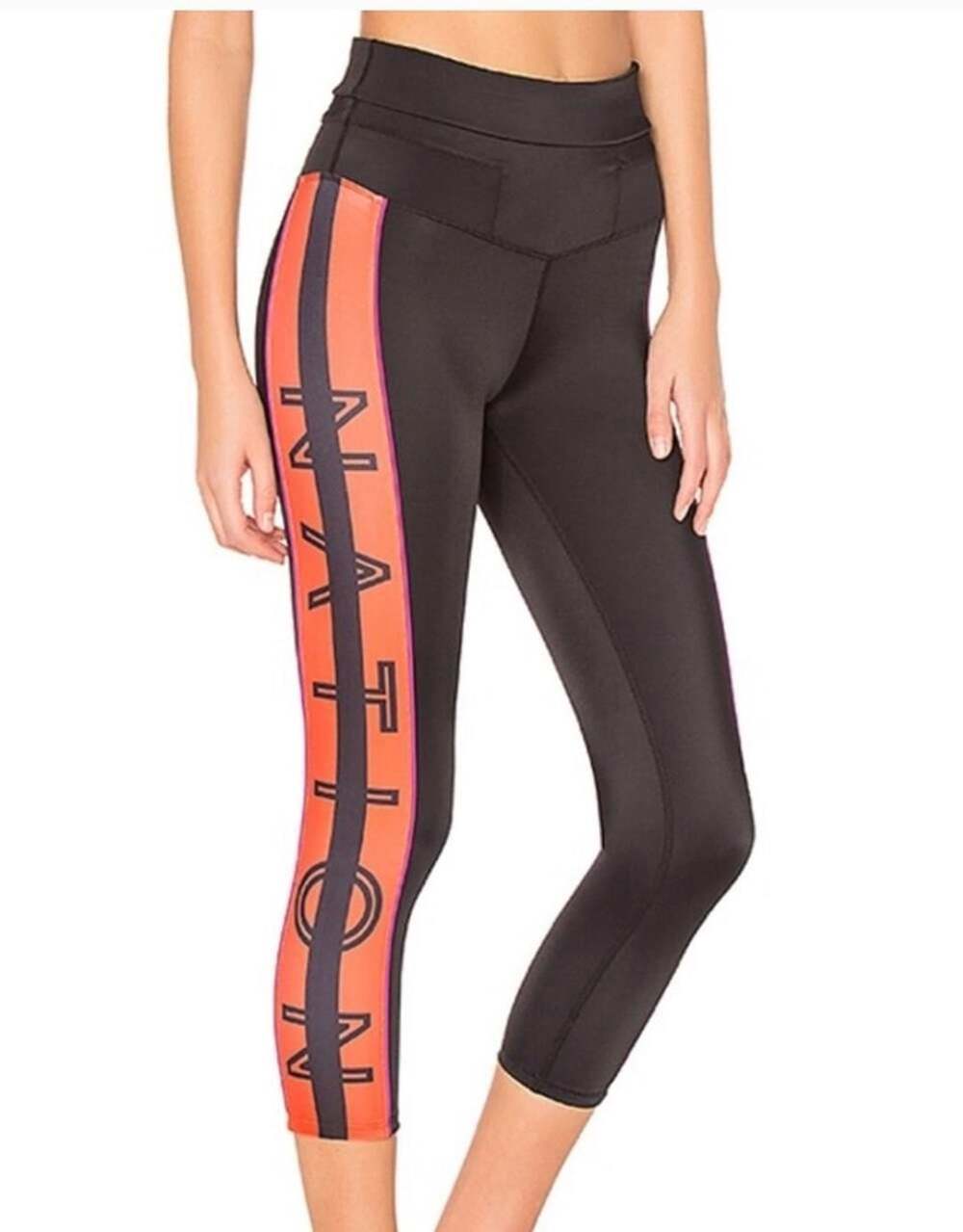 P.E Nation Black Side Stripe Athletic Leggings Orange and Purple Medium